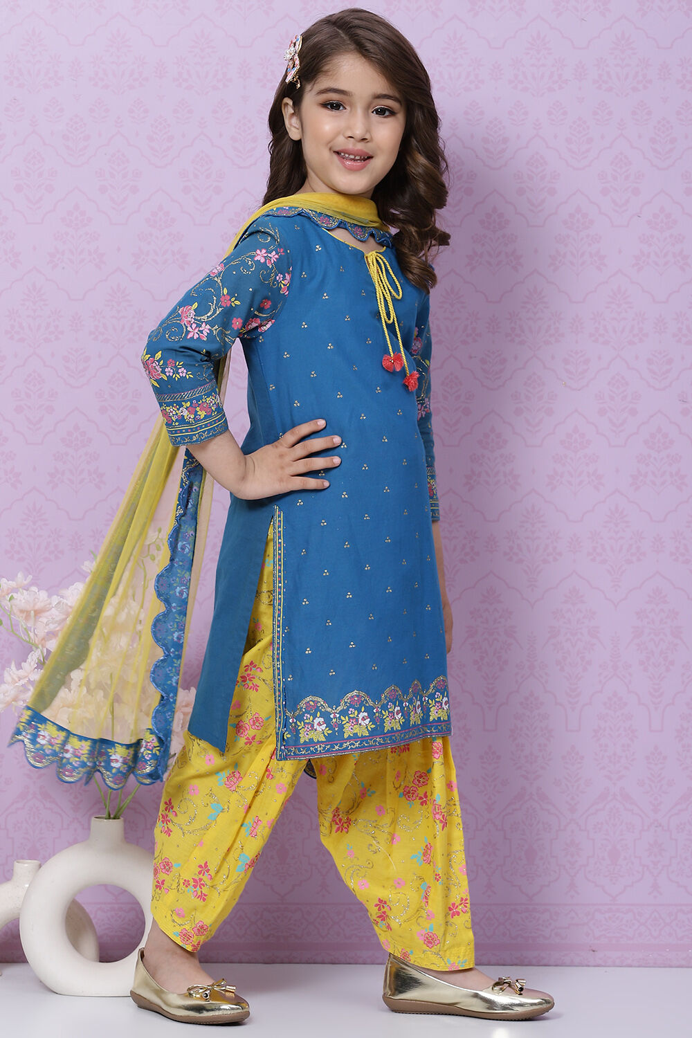 Blue Cotton Straight Kurta Salwar Suit Set image number 6