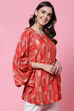 Red LIVA Flared Printed Short Kurti image number 3