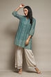 Teal Polyester Straight Printed Top