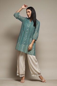 Teal Polyester Straight Printed Top image number 0