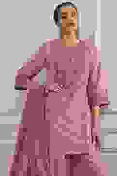 Light Pink Cotton Straight Suit Set image number 7