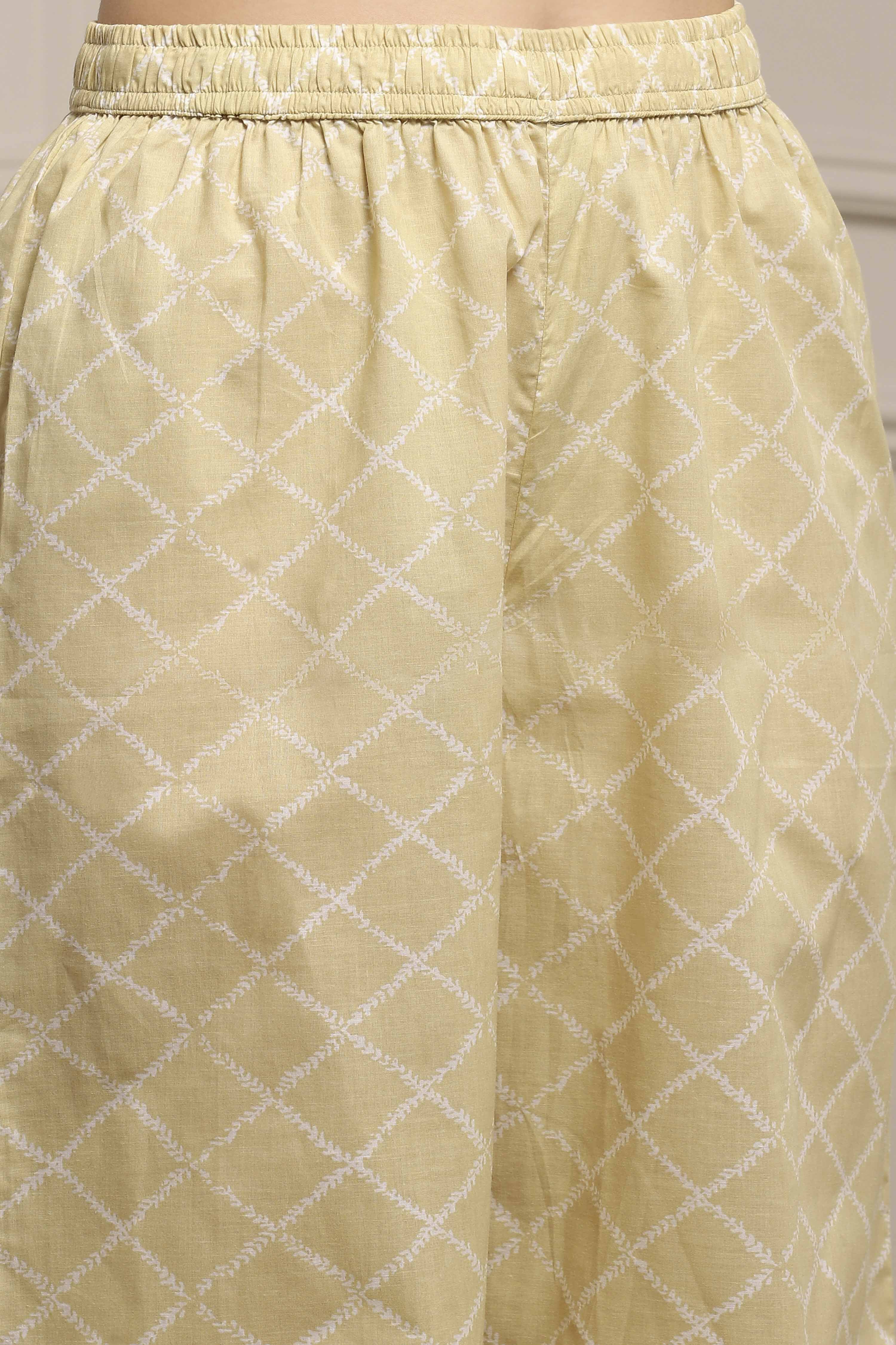 Off-White and Pink Cotton Printed Anarkali Suit Set image number 2