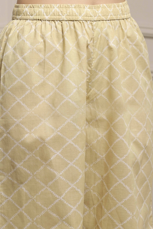 Off White-Pink Cotton Anarkali Printed Suit Set image number 2