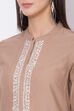 Beige Cotton Flax A-Line Kurta image number 1