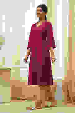 Red Foil Printed Straight Kurta image number 2