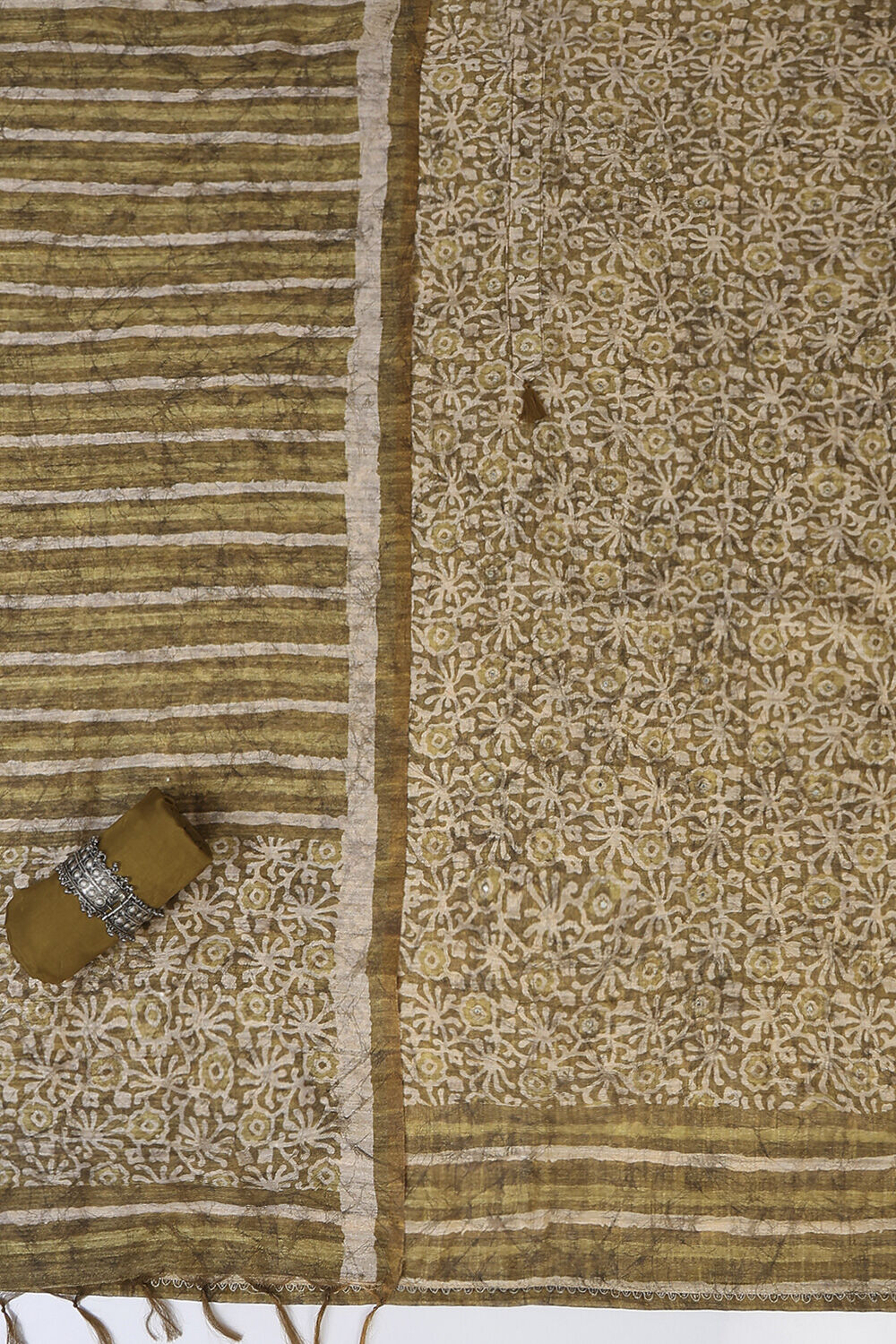 Slate Green Silk Blend Printed Unstitched Suit Set image number 1