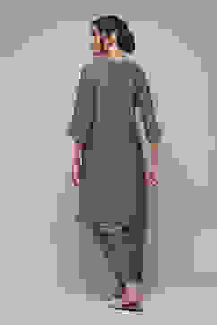 Navy Poly Viscose Straight Printed 2 Piece Set image number 4