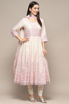 Off White Cotton Anarkali Suit Set image number 6