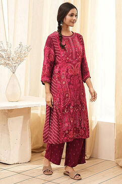 Burgundy Crepe Printed Straight Kurta Set image number 5