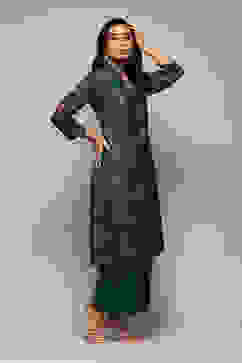 Green Polyester A-Line Printed Kurta Palazzo Suit Set image number 5