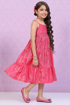 Berry Pink Art Silk Tiered Printed Kurta image number 3