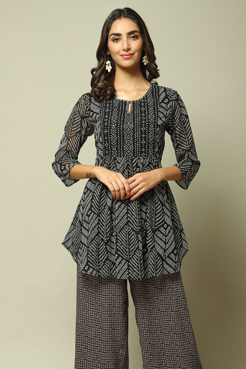 Black Cotton Blend Printed Kurti image number 1