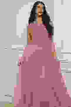 Blush Pink Polyester Flared Solid Dress image number 5