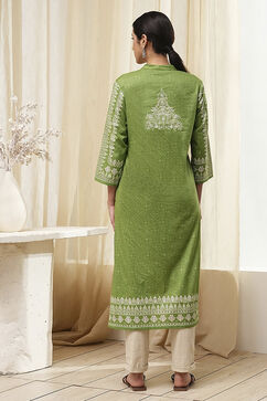 Green Cotton Printed Straight Kurta image number 3