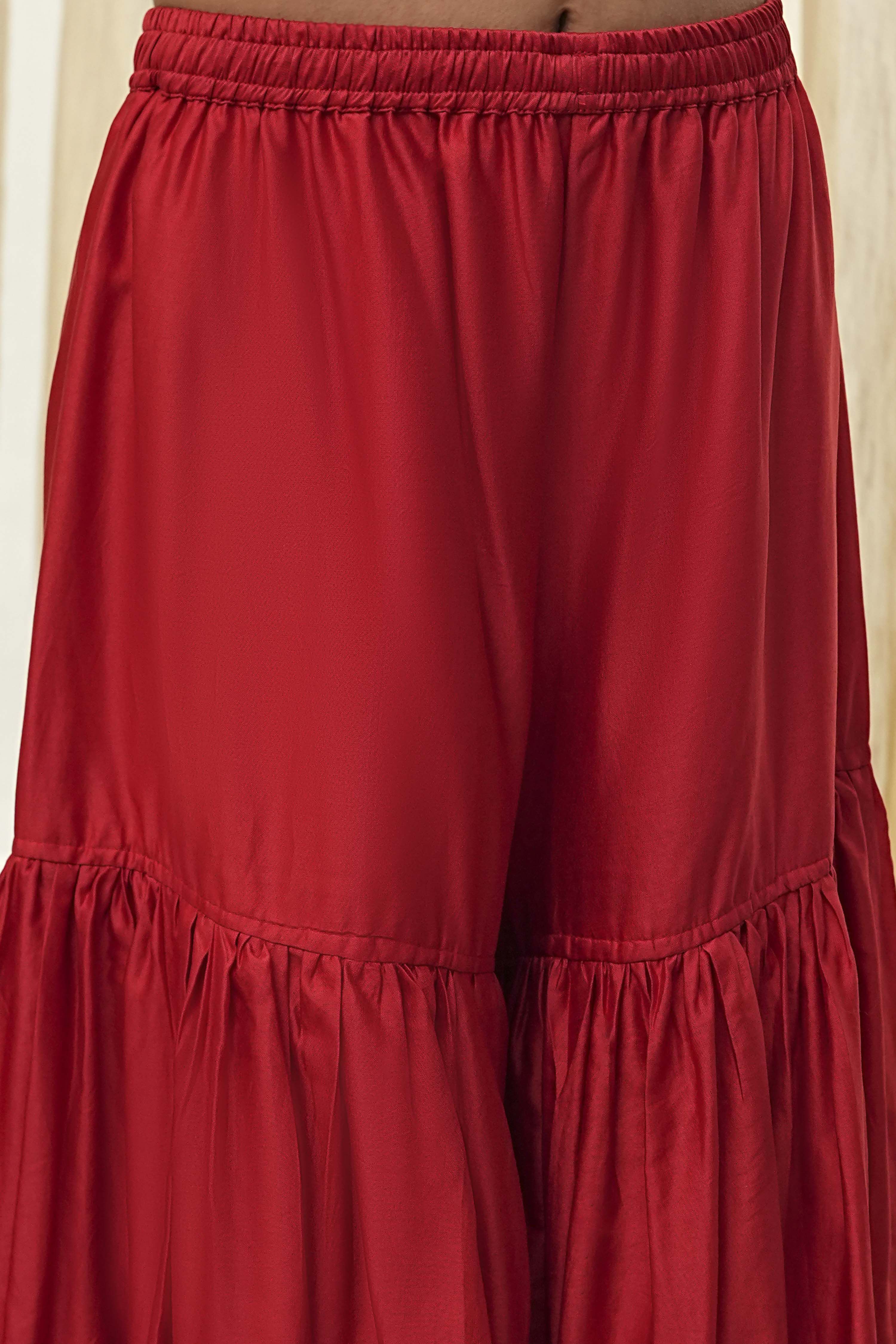 Red Yarn-Dyed Strappy Anarkali Suit Set image number 2