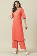 Mustard Printed Cotton Straight Kurta Palazzo Suit Set image number 0