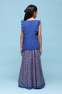 Blue Cotton Straight Printed Kurta Skirt Suit Set image number 4