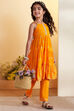 Orange Printed Cotton Tiered Kurta Set image number 0