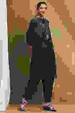 Midnight Blue Solid Festive Straight Kurta Set image number 5