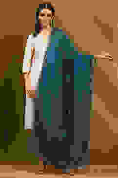 Peacock Blue Polyester Dupatta image number 4