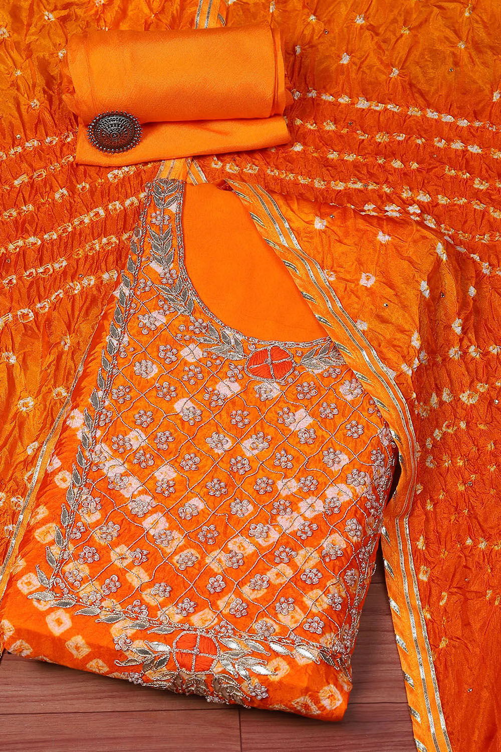 Orange Silk Blend Unstitched Suit set image number 0