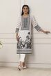 White & Black Cotton Monochrome Ethnic Motifs Straight Kurta