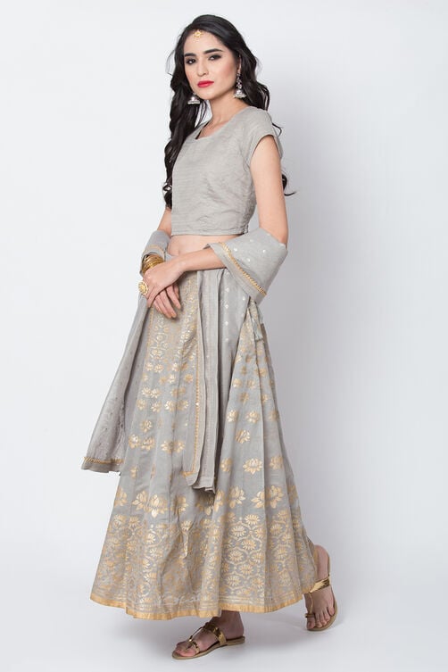 Grey Poly Cotton Lehenga Set image number 4