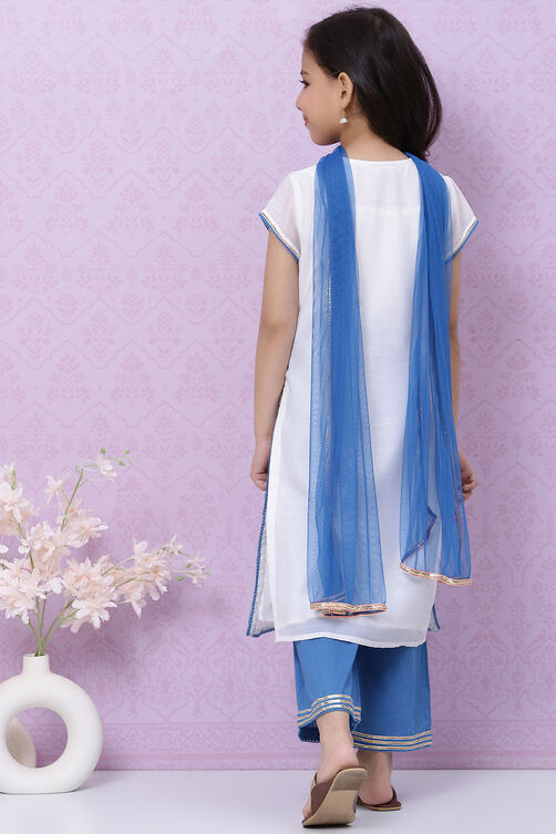 White And Blue Art Silk Straight Straight Kurta Palazzo Suit Set image number 4