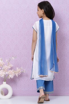 White And Blue Art Silk Straight Straight Kurta Palazzo Suit Set image number 4
