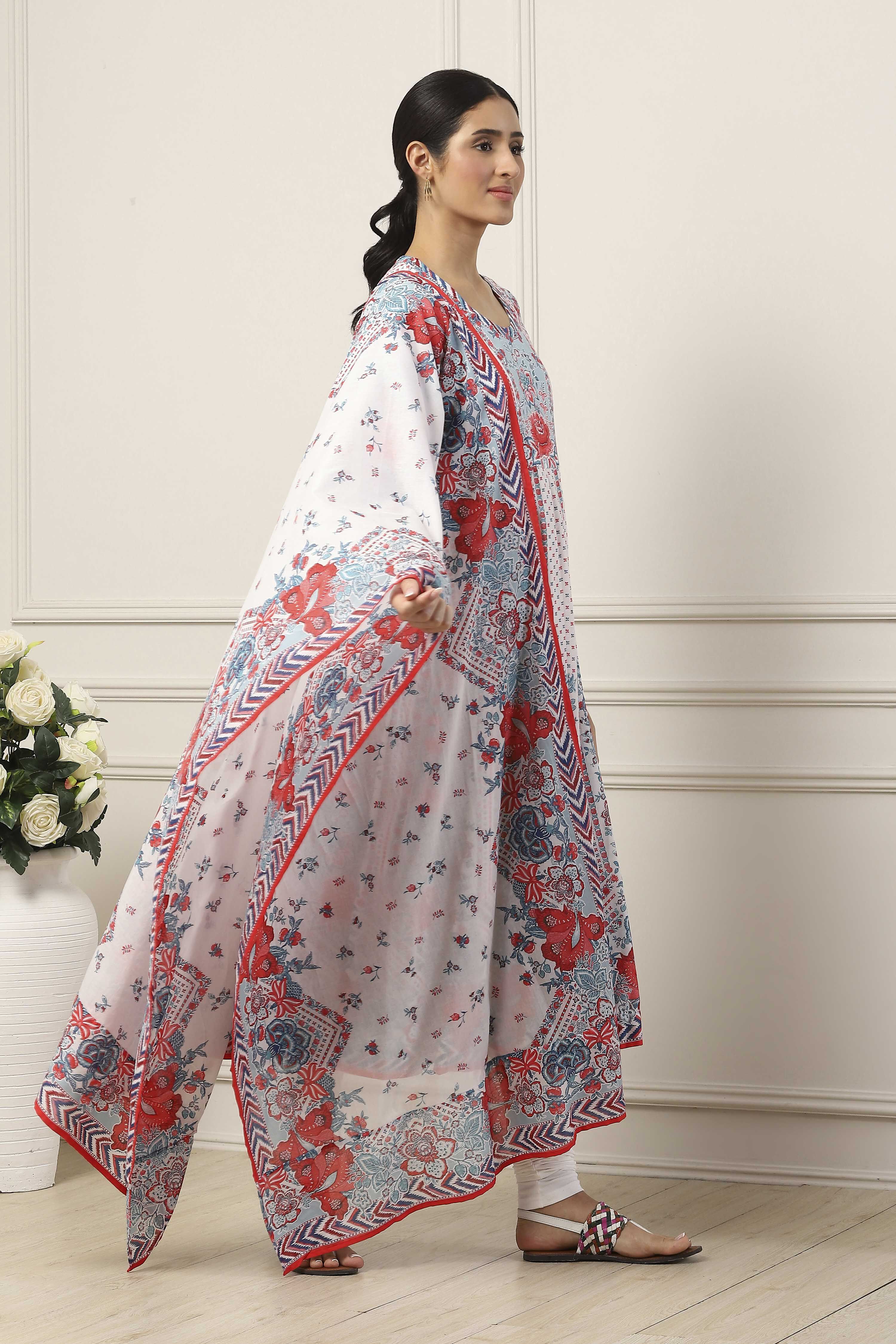 White Cotton Kalidar Suit Set image number 5