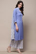 Blue Cotton Blend Straight Suit Set image number 6