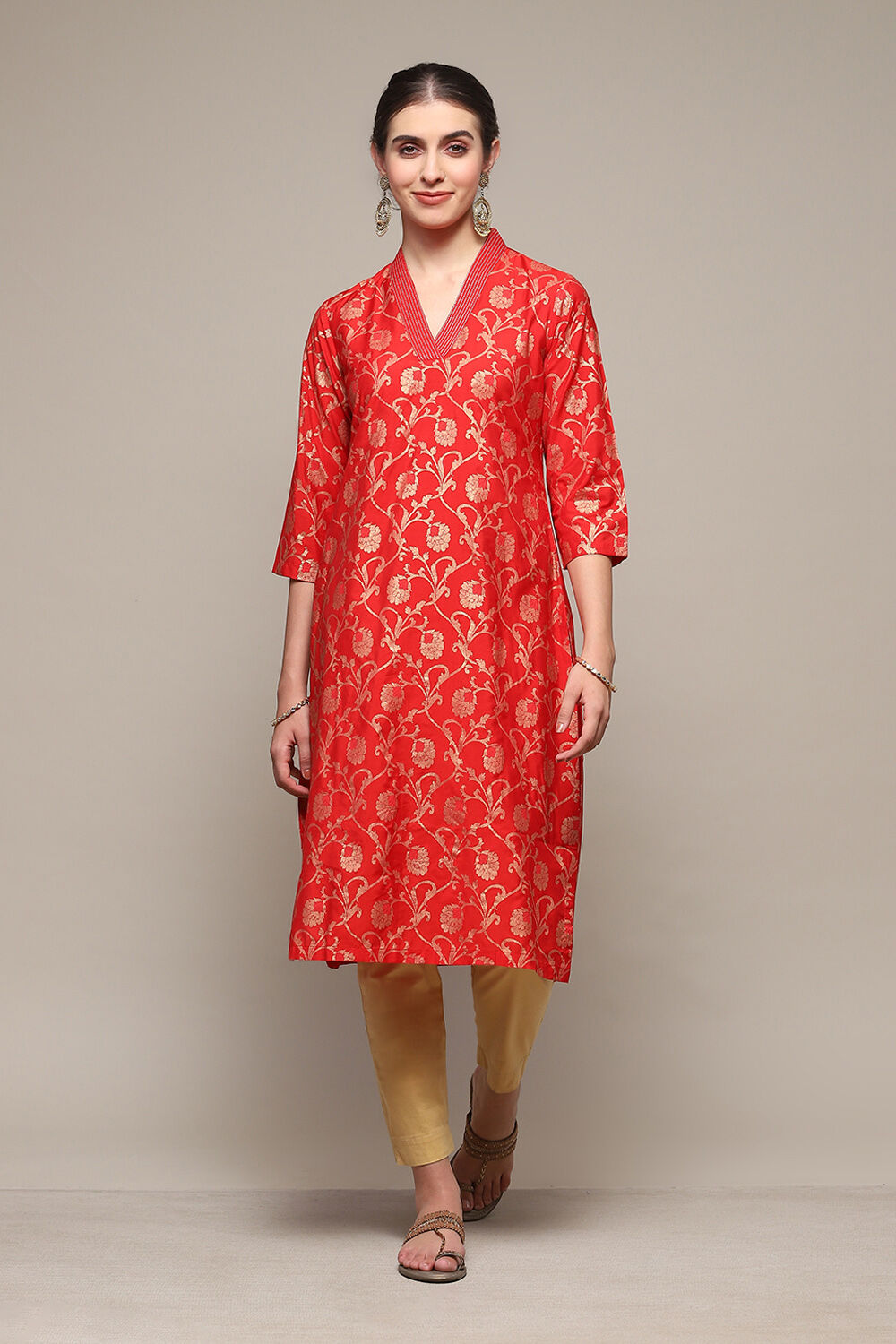 Red Poly Viscose Straight Printed Kurta image number 5
