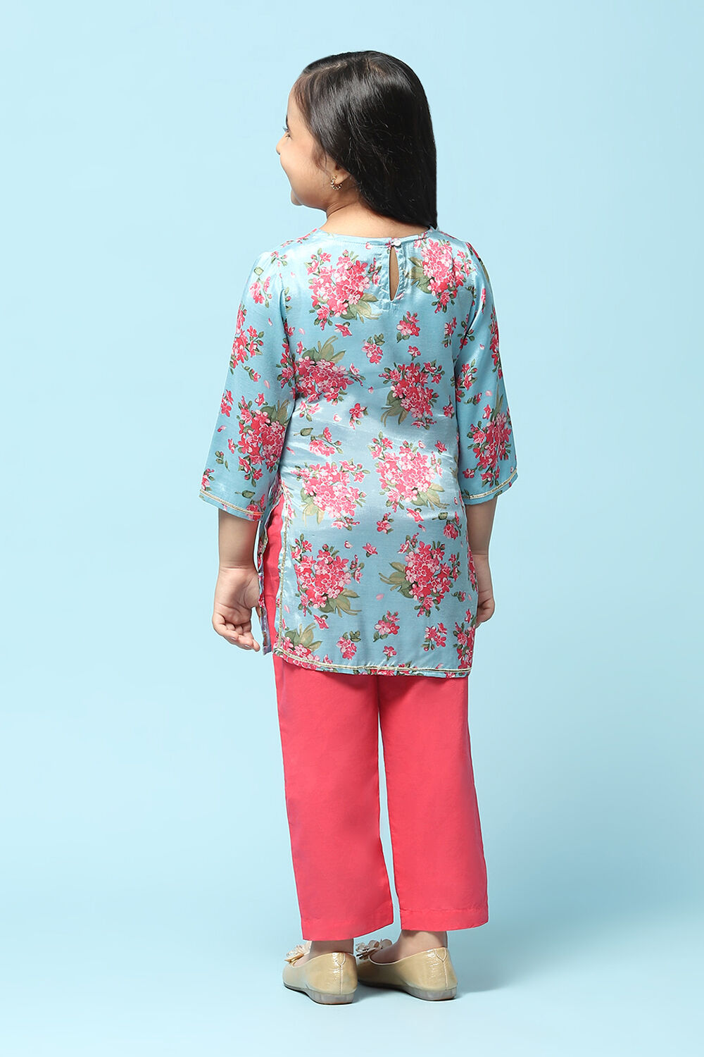 Blue Cotton Viscose Straight Printed 2 Piece Set image number 4