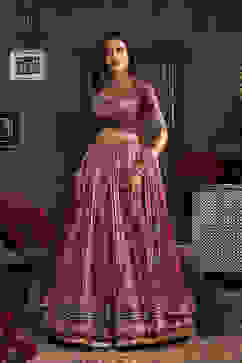 Purple Hand Embroidered Flared Lehenga Set image number 2