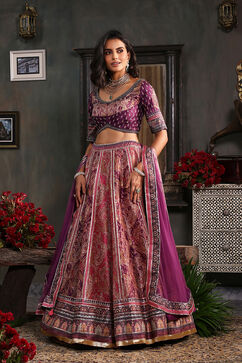 Purple Hand Embroidered Flared Lehenga Set image number 2