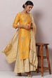 Mustard Cotton Silk Straight Kurta Sharara Suit Set image number 7