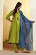 Mint Green Yarndyed Straight Cotton Kurta Set image number 4