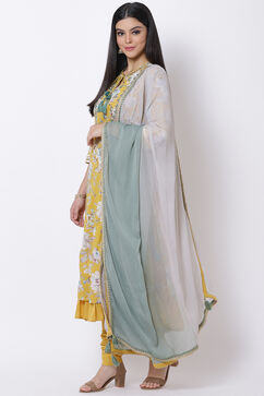 Yellow Cotton Flared Kurta Churidar Suit Set image number 2