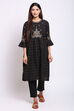 Black Metallic Cotton Straight Kurta Slim Pant Suit Set image number 4