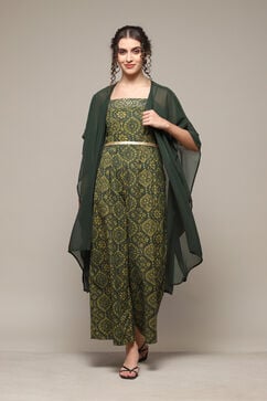 Forest Green Rayon Straight Printed Jumpsuit image number 5
