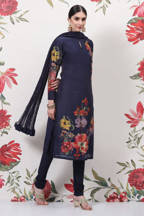 Rohit Bal Indigo Cotton Silk Straight Printed Suit Set Kurta, Churidar ...