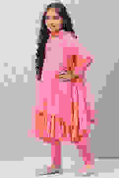 Coral Cotton Flared Kurta Churidar Suit Set image number 5