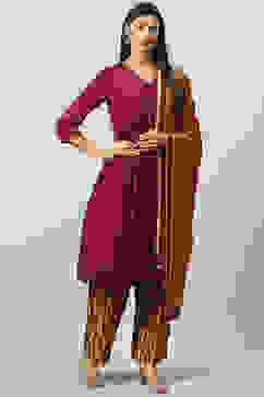 Maroon LIVA A-Line Kurta Palazzo Suit Set image number 0