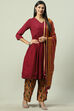 Maroon LIVA A-Line Kurta Palazzo Suit Set