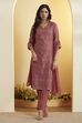 Dusty Rose Printed Straight Kurta Set image number 6