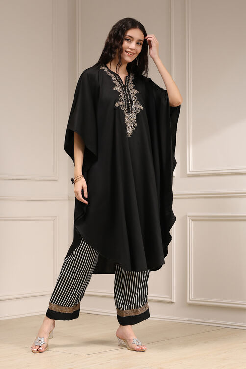 Black Modal Solid Kaftan Fusion Kurta Set image number 2