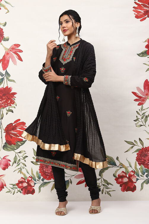 Rohit Bal Black Cotton Blend Straight Kurta Suit Set image number 5