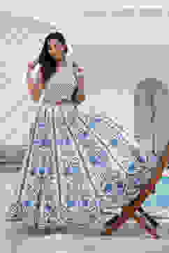 White Blue Cotton Straight Lehenga Set image number 0