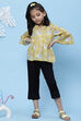 Yellow Cotton Flared Printed Top