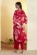 Red Viscose Rayon Leaf Printed A-Line Kurta Set image number 5